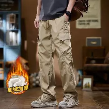 Мужская коллекция весна-осень-зима с бархатными американскими модными брендовыми рабочими брюками, свободные прямые повседневные рабочие брюки в пол M армия зеленый