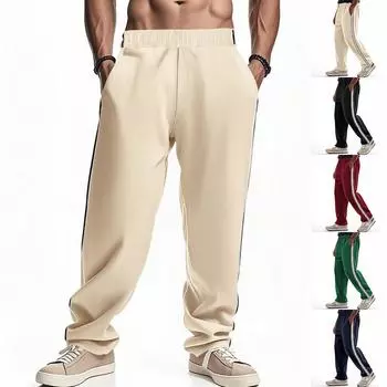 Men s Spring and Fall Pants Men s Loose Side Stripes Wide Leg Straight Leg Tracksuit Pants S