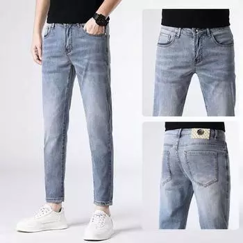 Men s Spring and Summer Light Blue Slim Feet Jeans 28