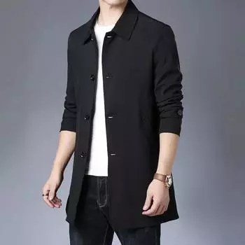 Мужская весенне-осенняя длинная ветровка свободного покроя однотонный тренч мужской моды корейский стиль мужские куртки верхняя одежда S хаки