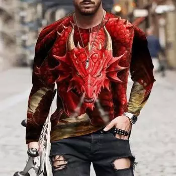 Men s Spring Fall O Collar Long Sleeve Personality 3d Printed Graphics Street Retro Trend Go Large Size Loose Breathable Top S