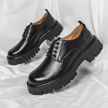 Мужские весенние формальные туфли на шнуровке Мужская трендовая обувь Толстая подошва Мужская деловая повседневная обувь Мужские завышенные оксфорды Увеличивающие рост 38 чёрный