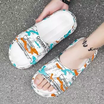 Men s spring height increase thick-soled EVA stepping on shit feeling one-word drag 2025 new couple large size 47 outdoor beach shoes 36 белый