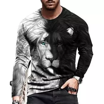Men s Spring Long Sleeved T-shirt Fashion 3D Digital Printing LOGO Street Trendy Top T-Shirts Men’s S
