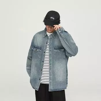 Мужская весенняя свободная американская куртка для пары, весенняя уличная мультяшная граффити джинсовая куртка M синий