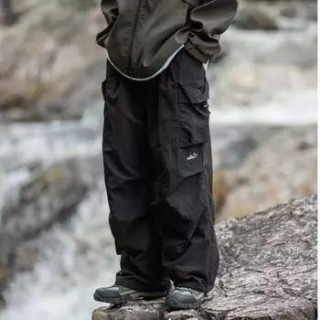 Men s Spring Mountaineering Waterproof Rushing Pants Youth Handsome Loose Sports Work Pants 4XL чёрный