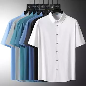 Men s Spring Summer Solid Color Business Ice Silk Short-sleeved Shirt Casual Non-marking Summer Lapel Shirt 8XL