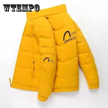 Мужская короткая зимняя куртка-пуховик с воротником-стойкой, теплая хлопковая куртка из бархата, свободный повседневный топ с вышитыми буквами, универсальное пальто на молнии 4XL жёлтый