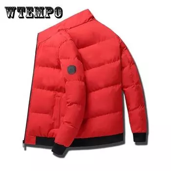 Мужская зимняя куртка-пуховик с воротником-стойкой, утепленная хлопковая куртка из бархата, свободные повседневные топы, однотонные универсальные пальто 3XL красный