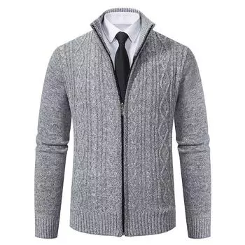 Men s stand-up neck cardigan sweater dad s knitted sweater thickened fashion jacquard knitted jacket men s M