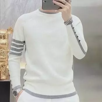 Men s Striped Long-Sleeve Sweater - Fashionable Round Neck Pullover for Autumn/Winter 2023 M темно-серого