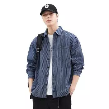 Мужская полосатая рубашка с длинными рукавами, мужская новая модная повседневная рубашка с ретро-лацканами, мужская свободная рубашка XXXXL