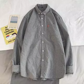 Men s Striped Shirt Men s Long Sleeve Autumn Slim-Fit Shirt M