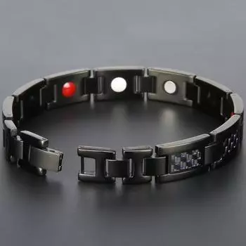 Мужские прочные магнитные браслеты 4 в 1 из синего углеродного волокна 316L из нержавеющей стали на руку, цепочка для мужчин, браслет на руку, ювелирные изделия, подарки на день рождения 18.5CM чёрный