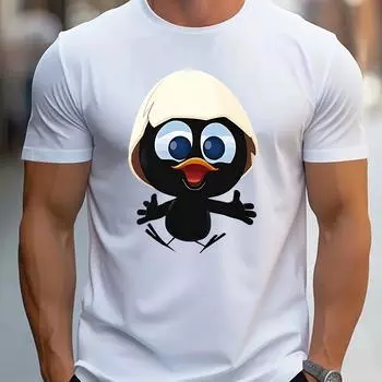 Men s Summer 100 Cotton Fashionable Casual Sports Loose and Interesting Cartoon Penguin Pattern Printed Round Neck Short Sleeved T-shirt 3XL