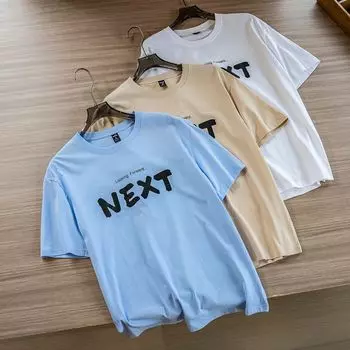 Мужская летняя повседневная футболка из 100% хлопка с начесом из двойной пряжи силуэта с круглым вырезом и короткими рукавами M