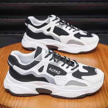 Men s Summer Breathable Mesh Running Shoes Anti-Slippery Versatile Student Height Increasing White Sneakers Synthetic for Sports 40 чёрный