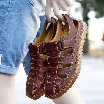 Men s Summer Casual Classic Leather Sandals Fashionable Waterproof and Durable Anti-slip Comfortable Casual Sandals Shoes US 5(EUR 38) чёрный