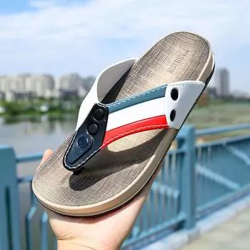 Men s Summer Flip Flops Luxury Casual Tongs Barefoot Shoes For Men 2024 Comfortable PVC Beach Outdoor Fashion Slippers Footwear 40 чёрный