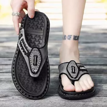 Men s summer flip-flops youth sports wear-resistant sandals Vietnam Internet celebrity beach soft bottom casual slippers 38 серый