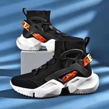 Men s summer high top socks and shoes, black breathable and elevated casual shoes 2024 39 белый