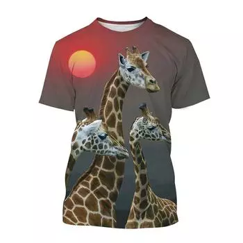 Men s Summer Hip Hop Fun Animal Giraffe Pattern 3d Printed O Collar Fashion Casual Personality Funny Short Sleeve Baggy Top S