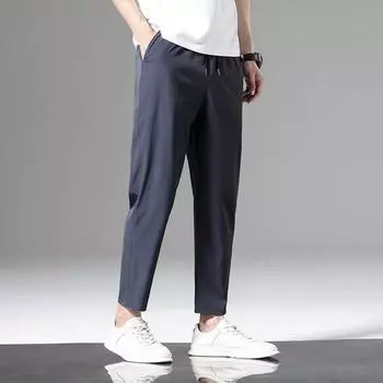 Men s Summer Ice Silk Versatile Casual Pants Thin Sports Pants Straight Leg Men s Cropped Trousers XXXXL чёрный