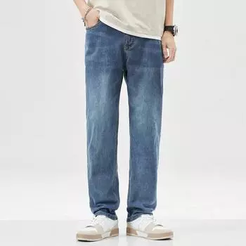 Men s Summer Light Blue Casual Thin Jeans Straight Loose Korean Versatile Trousers 29