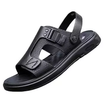 Men s Summer New Sandals and Slippers Men s Leather Sandals Adult Thick-soled Beach Shoes Non-slip Open-toe Leather Sandals 2024 38 серый