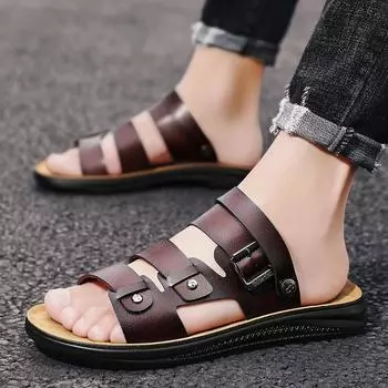 Men s summer new sandals dual-purpose lightweight breathable cool slippers men s Korean version of trendy casual beach shoes 38 чёрный