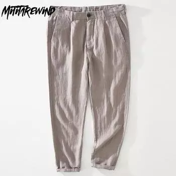 Мужские летние брюки в стиле ретро, 100% лен, узкие пляжные дышащие мужские брюки, повседневные однотонные мешковатые брюки 29 серый