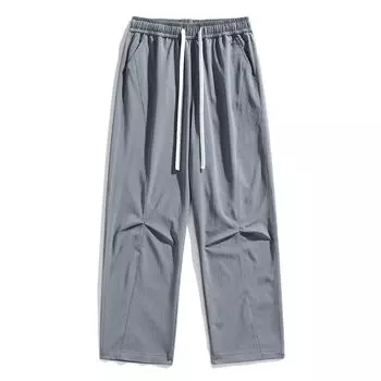 Men s Summer Quick Drying Casual Pants, Men s Loose and Straight Tube Hanging Wide Leg Pants, Bubble Wrap Wrinkled Men s Pants M чёрный