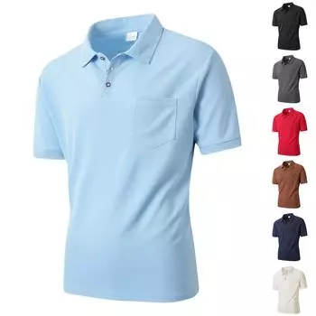 Men s Summer Solid Color Pocket Botton Short Sleeve Top Men s Casual Fashion Shirt L бежевый