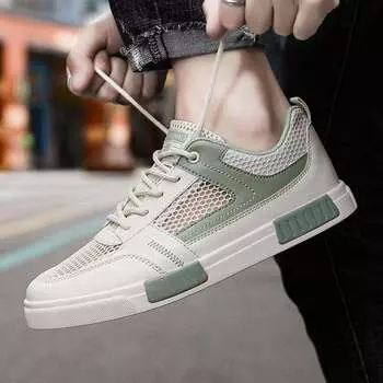 Men s Summer Sports Leisure Shoes Fashion Trend Breathable Thin Mesh Hollowed Out Lightweight Deodorant Net Shoes 40 серый