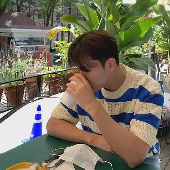 Men s Summer Striped Short-Sleeve Crewneck Sweater - Loose Fit, Korean Style L синий