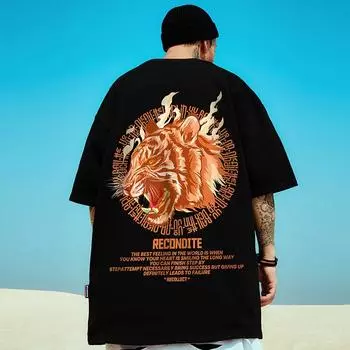 Men s Summer Tiger Head Print T-shirts 2022 Japanese Oversized Short Sleeve Tshirt Streetwear Couples y2k Hip Hop Tops Tees S