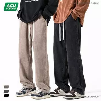 Мужские летние потертые свободные прямые широкие модные рабочие повседневные длинные брюки мужские джинсы M чёрный