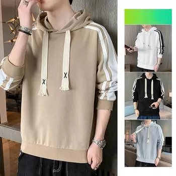 Мужская толстовка весна-осень, новая повседневная универсальная однотонная молодежная модная футболка с длинными рукавами и капюшоном, мужская толстовка M