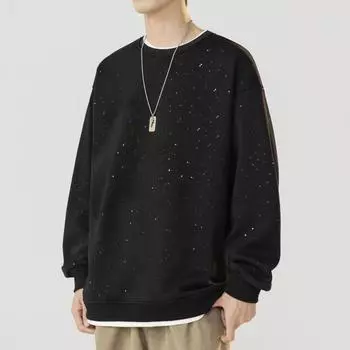 Мужская толстовка звездная осень и зима новый корейский стиль модный свободный плюс бархат универсальный круглый вырез топ мужская одежда M