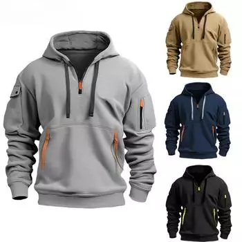 Men s Sweatshirts Hoodies Zippered Multi-pocket Pullovers Men s Sports Casual Jackets S белый