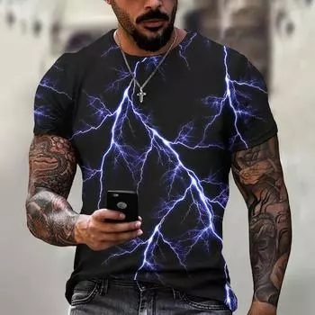 Men s T Shirt 3d Lightning Print Mens Short-Sleeved Tops Summer Street Fashion T-Shirt for Men Casual Tees Oversized Tshirt S