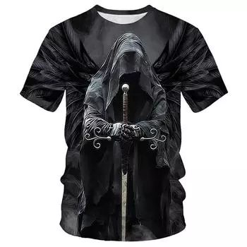 Men s T-shirt Clothing 3D Retro Ghost Skull Print Summer Hip-hop O-neck T-shirt S