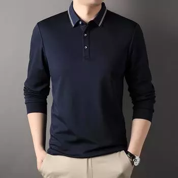 Men s T-shirt Long Sleeve Spring and Autumn Fashionable Young and Middle-aged Casual Solid Color T-shirt Bottoming Shirt Breathable Top M