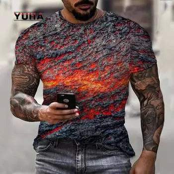 Men s T-Shirt Magma Smash Lightning Thunder Summer Fashion Top Casual Men s Abstract 3D Print Short Sleeve S