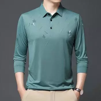 Мужская футболка весна-осень, новая, для среднего возраста, деловая, повседневная, с длинными рукавами и лацканами, рубашка-поло в стиле папы M