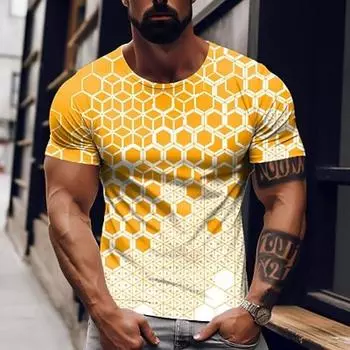 Мужская футболка Футболка с графическим геометрическим принтом Круглый вырез Одежда Одежда 3D-принт Повседневная одежда с коротким рукавом с принтом Дизайнерская одежда Винтаж S