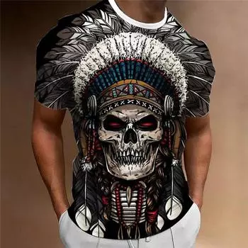 Мужские футболки Повседневные свободные футболки с круглым вырезом и короткими рукавами Футболки Мужская одежда Футболки больших размеров Уличная одежда Вождь племени M