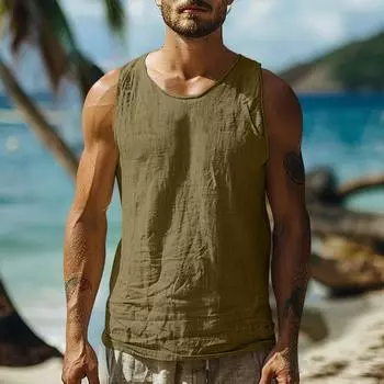 Men s Tank Top Heavy Hooded Vest Casual Sleeveless T-shirt L армия зеленый