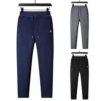 Мужские термофлисовые спортивные штаны большого размера, утепленные плюшевые брюки с хлопковой подкладкой, повседневные брюки L чёрный