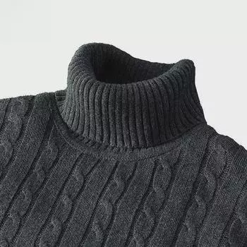 Men s Thick Cotton Turtleneck Sweater with Soft Velvet Lining M